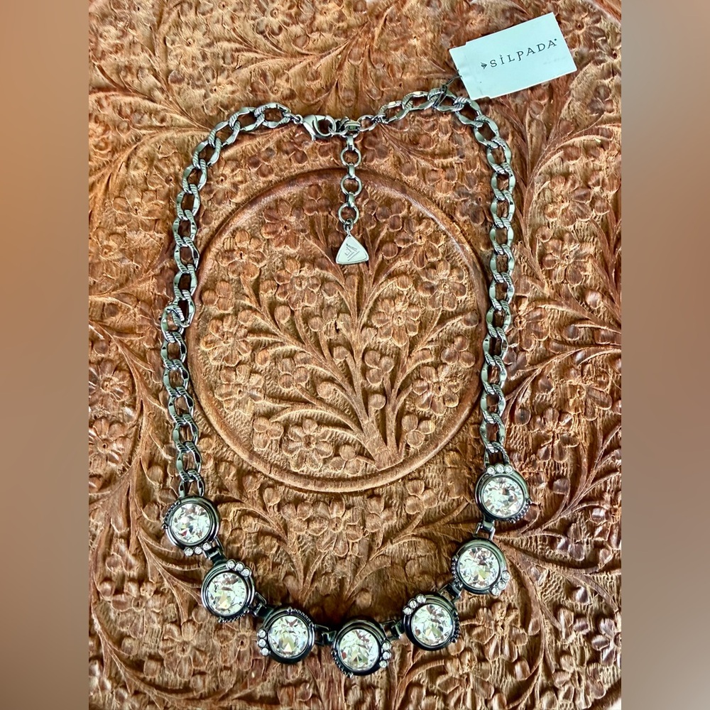 Silpada GLAMOUR Swarovski Crystal Necklace Hematite Finish Statement_A Stunner!